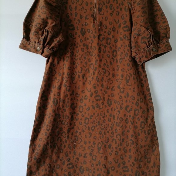 NWT Universal Thread Womens Brown Puff Sleeve Leopard Mini Dress Size 4 - Picture 4 of 8